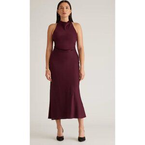 Quince Washable Stretch Silk High Neck Midi Dress Small Wine Red NWOT